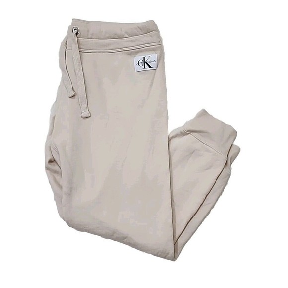 Calvin Klein Jeans Pants - Calvin Klein Jeans Womens Beige Jogger Sweatpants Fleece Size Large Logo EUC